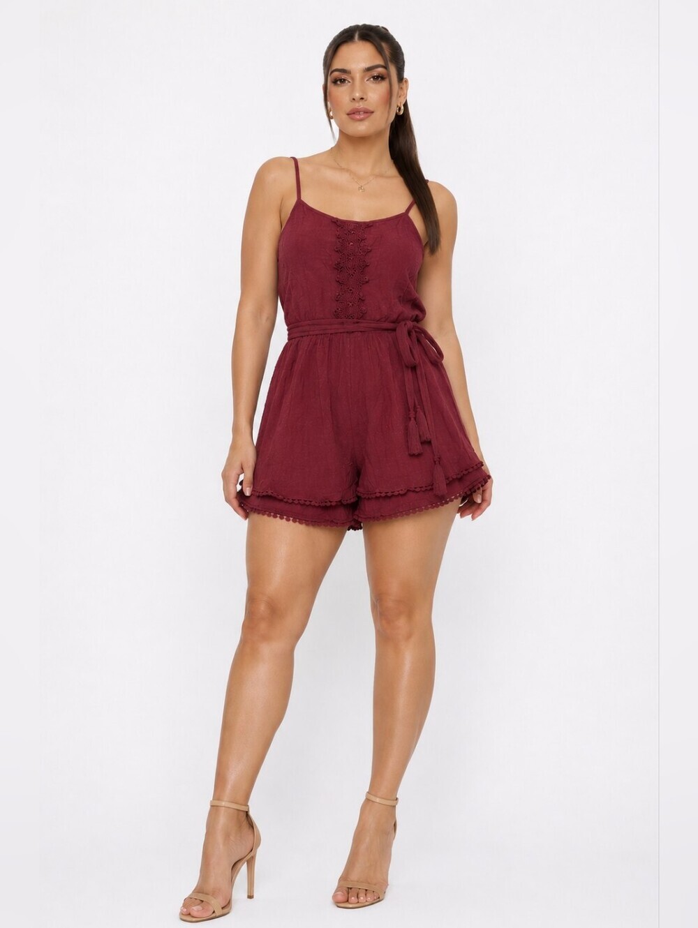 Fashion Nova Burgundy Spaghetti Strap Romper. Size M.